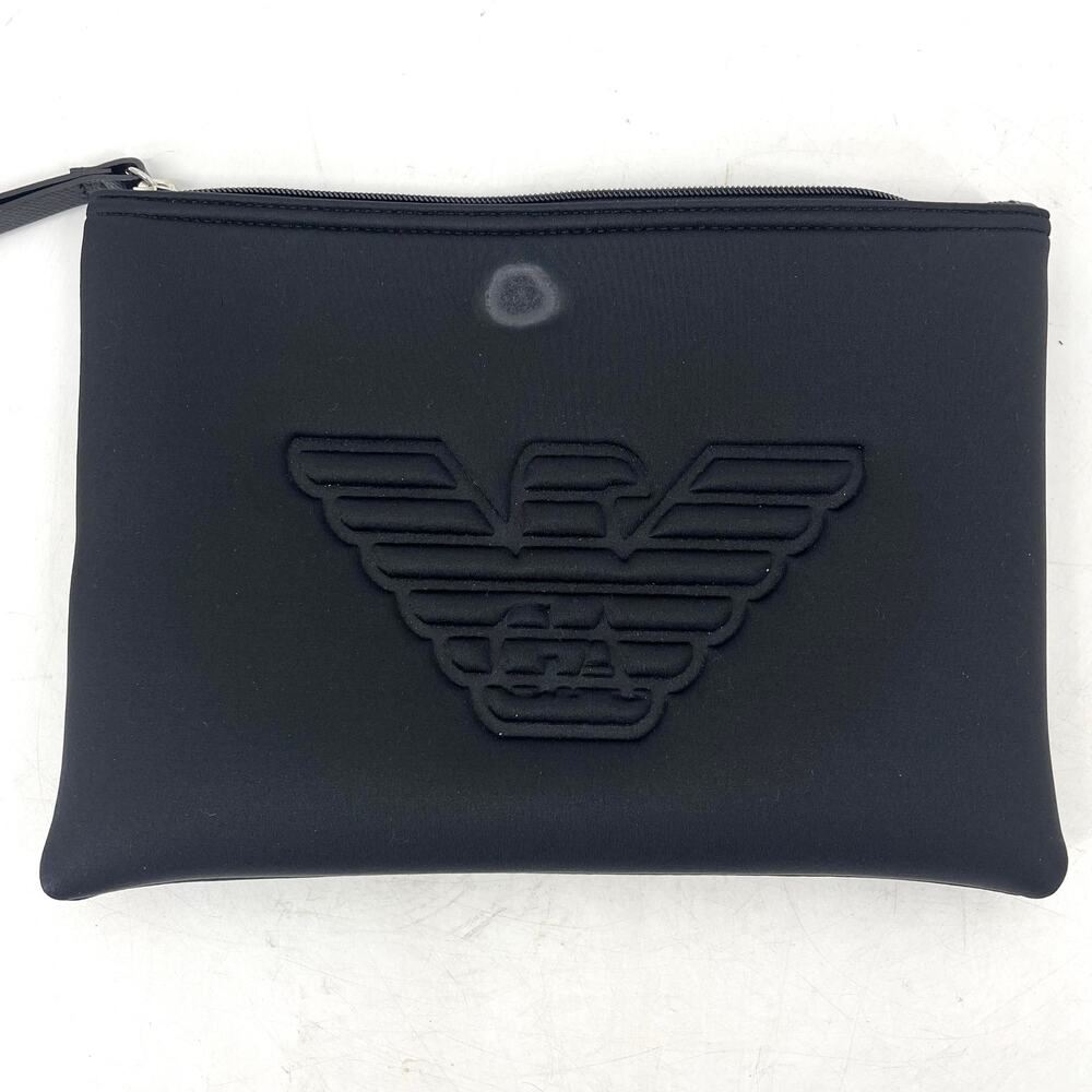 Emporio Armani Black Neoprene Padded Clutch Bag Tablet Cosmetic Rectangle Zipped